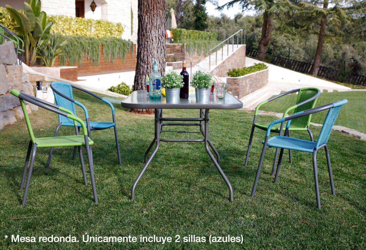 MESA ACERO + 2 SILLAS AZULES - Imagen 4