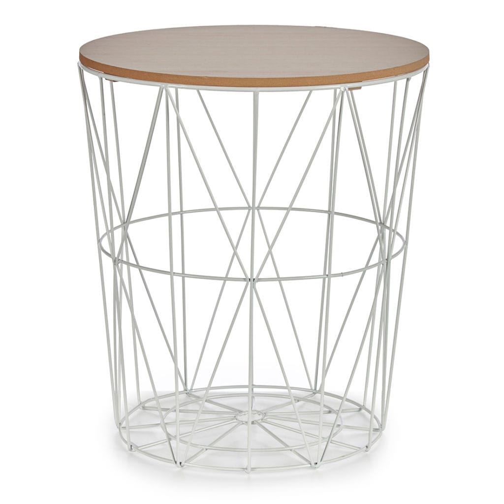 MESA METAL BLANCA TAPA MADERA
