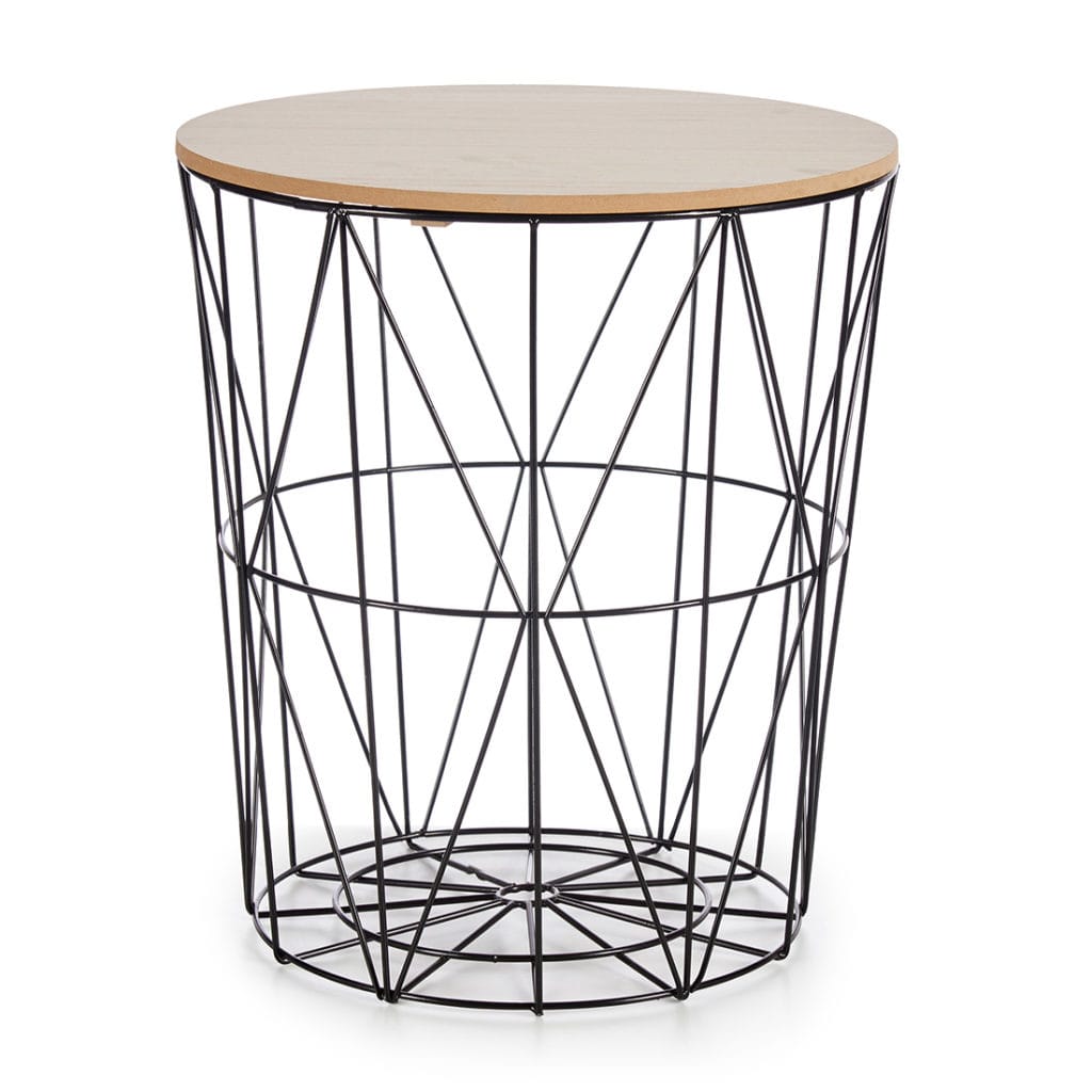 MESA METAL NEGRA TAPA MADERA