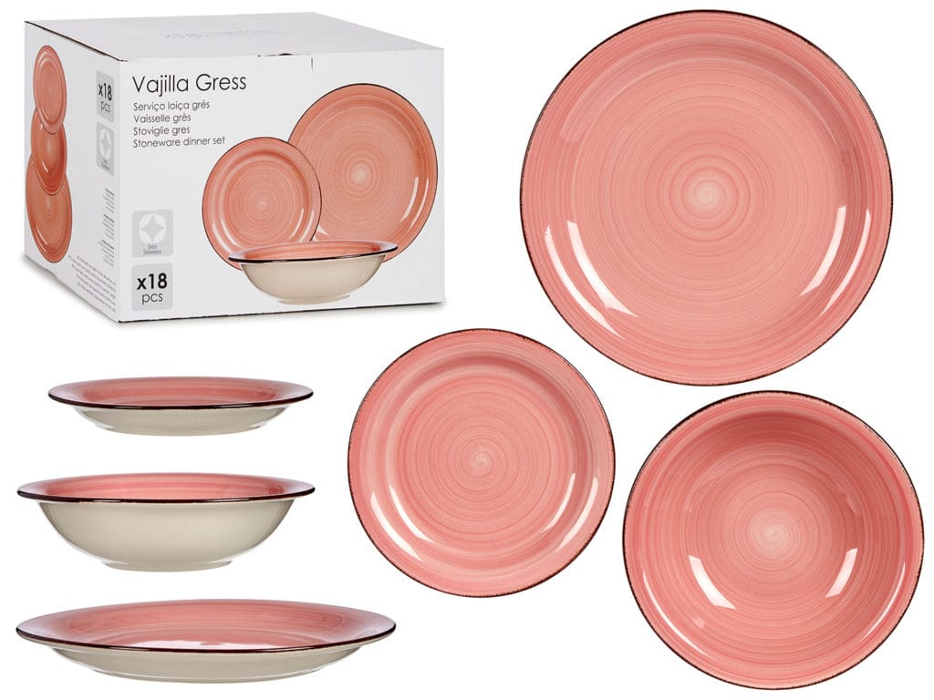 VAJILLA 18 PZS GRES ROSA