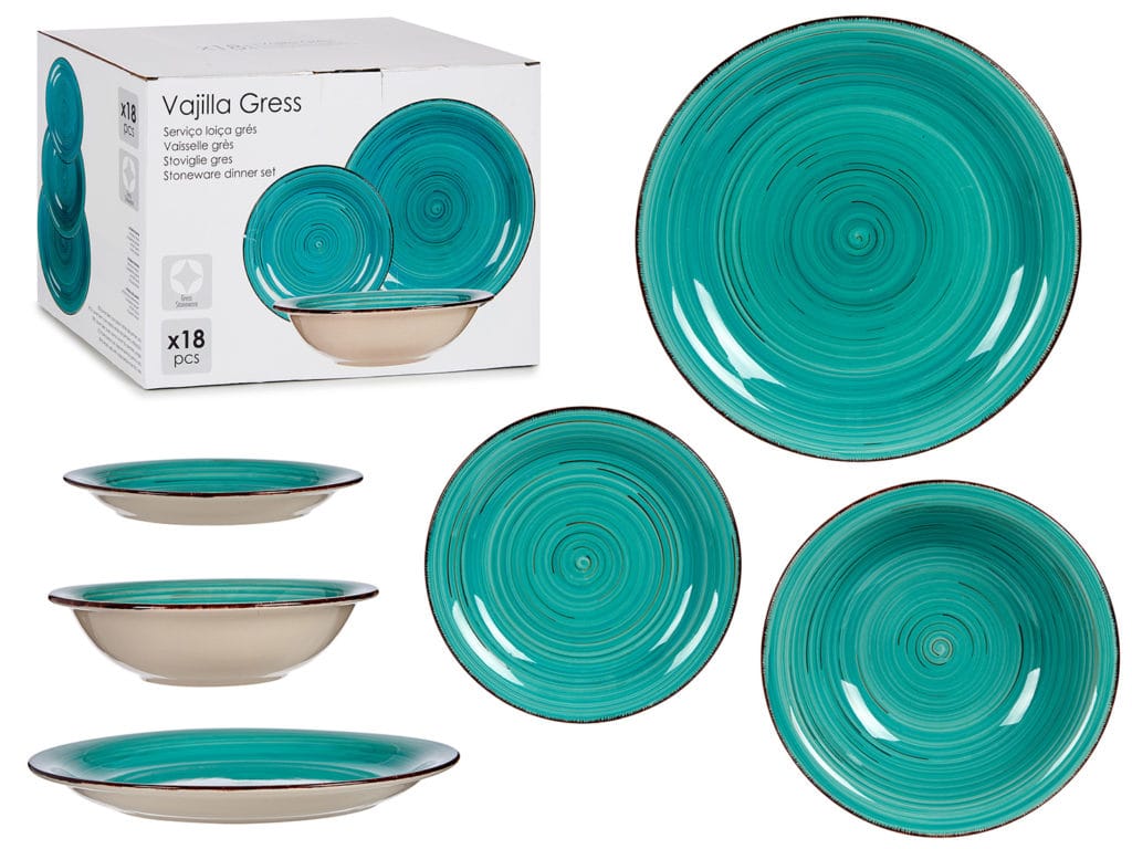 VAJILLA 18 PZS GRES TURQUESA