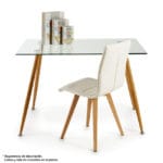 MESA CRISTAL PATAS MADERA CLEA