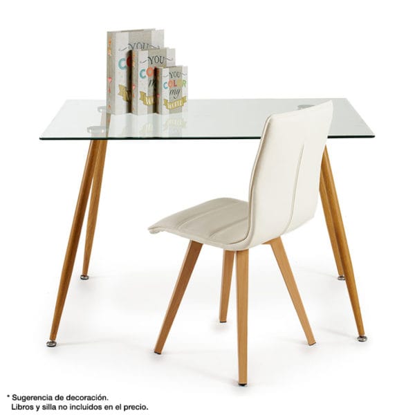 MESA CRISTAL PATAS MADERA CLEA