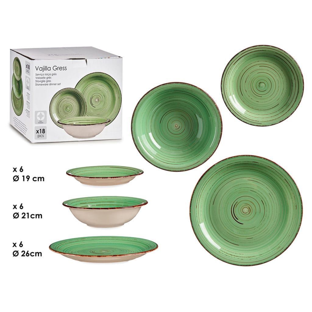 VAJILLA 18 PZS GRES VERDE BORDE