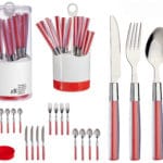 JUEGO 16 CUBIERTOS INOX ROJO