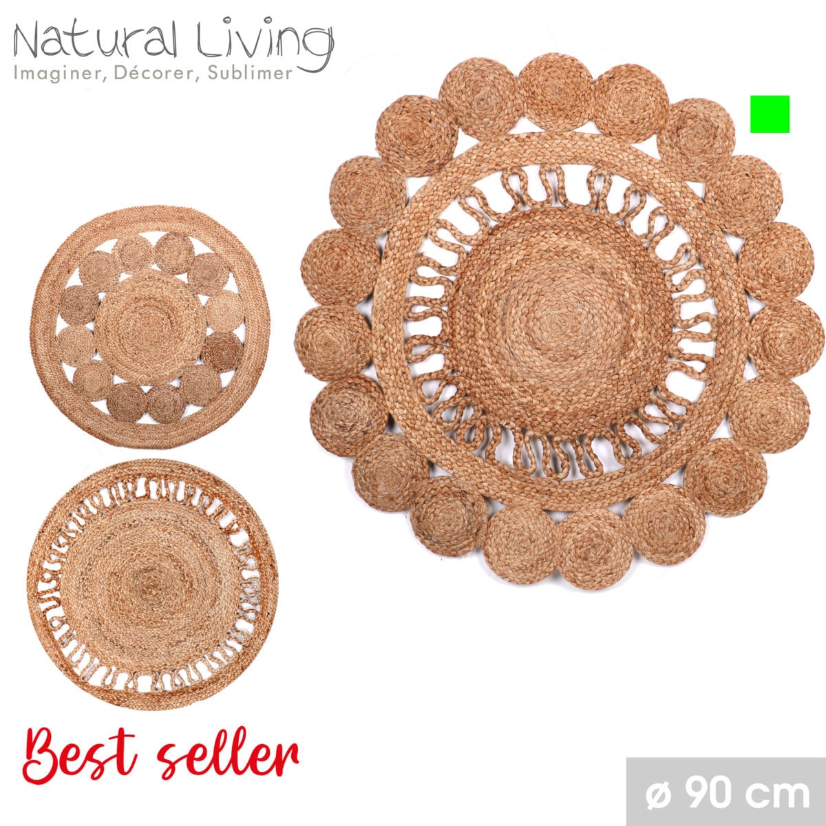 ALFOMBRA YUTE 90 CM CIRCULOS - Imagen 2