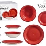 VAJILLA 18 PZS GRES ROJO BORDE