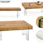 MESA CENTRO MADERA PATA CRISTAL