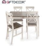 JUEGO MESA 4 SILLAS GRIS BLANCA