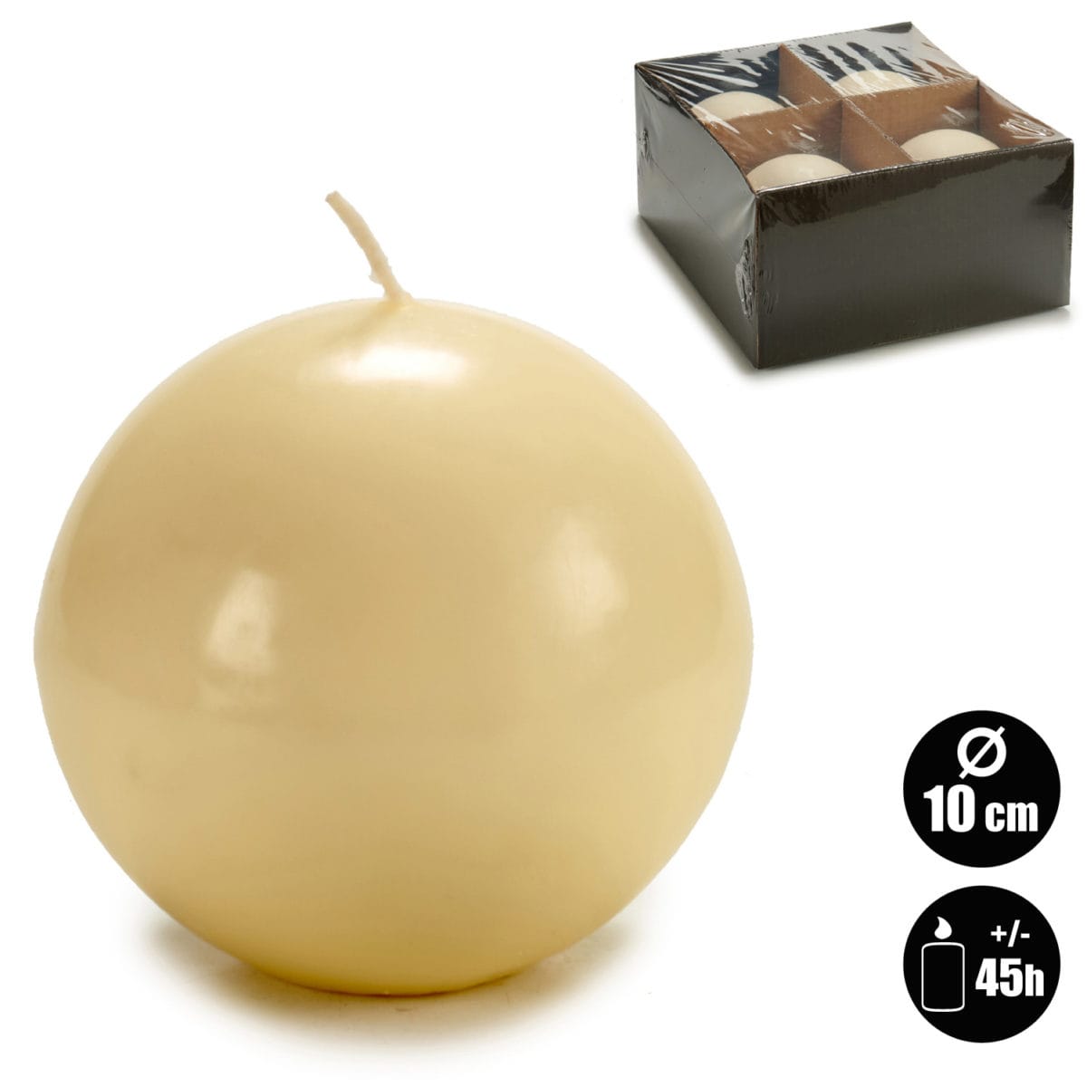 VELA BOLA CREMA DIAM 10 CM - Imagen 1