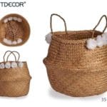 CESTA JUNCO 35 CM NATURAL POMPOM