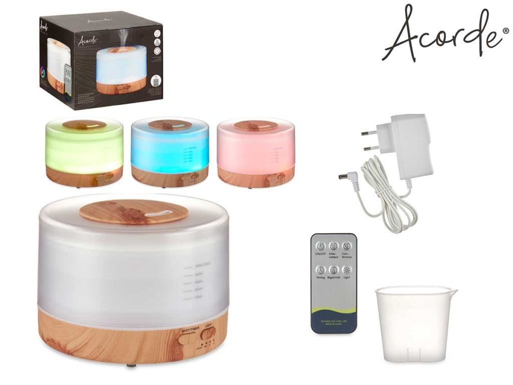 Humidificador base acabado madera led 500ml