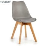 SILLA PLASTICO PATA MADERA GRIS