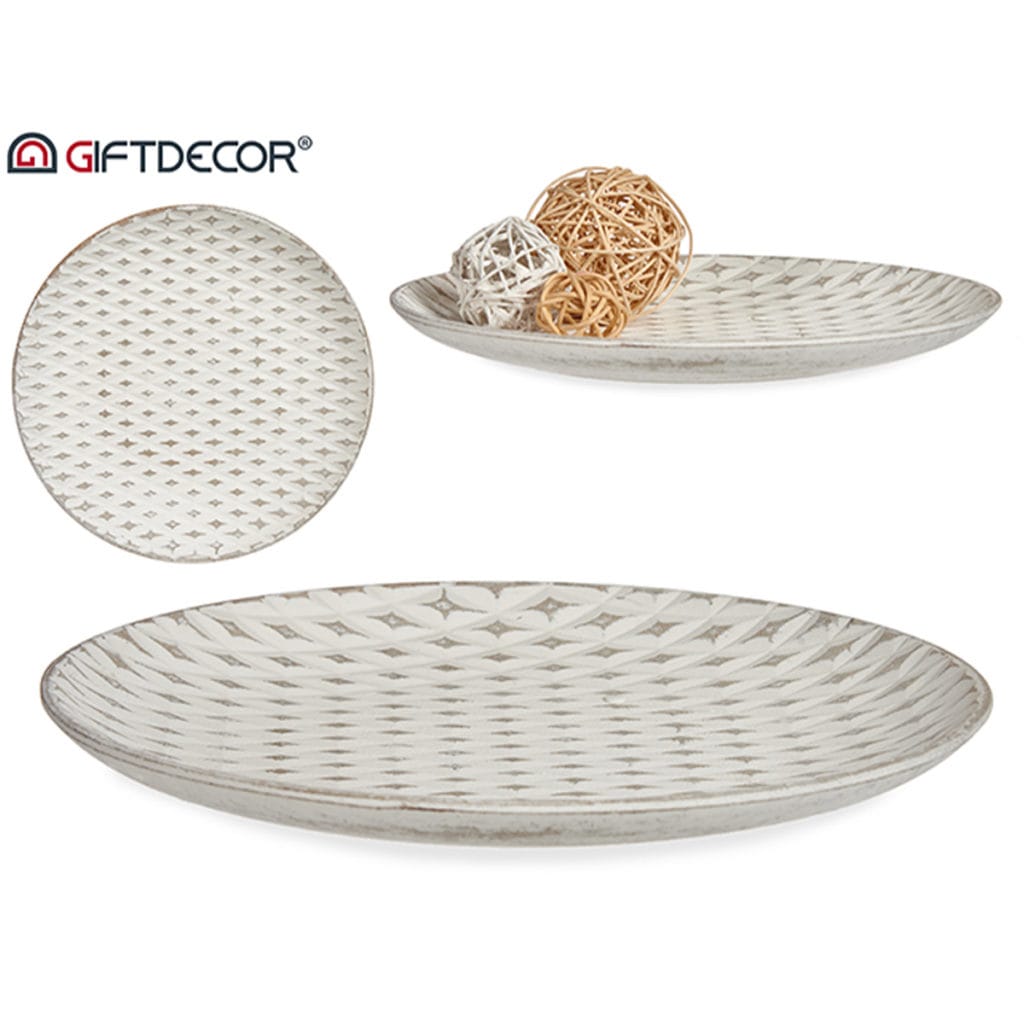 Plato madera decoracion rombo bl 29cm