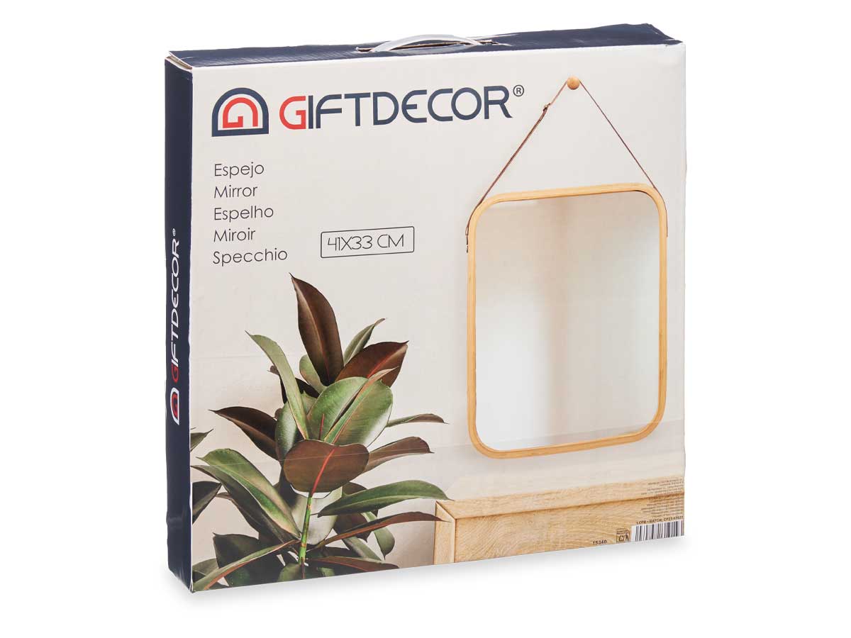 15340_2 ESPEJO BAMBU 41X33 CORREA CUERO - Imagen 1