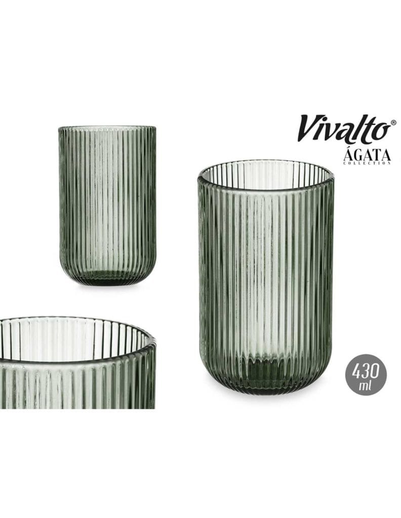 vaso alto 430ml verde musgo rayas 1unidad