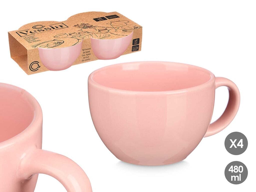 Set 4 tazones rosa 480ml