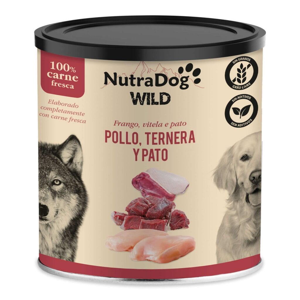 lata de pollo ternera y pato para perros nutradog wild general 800