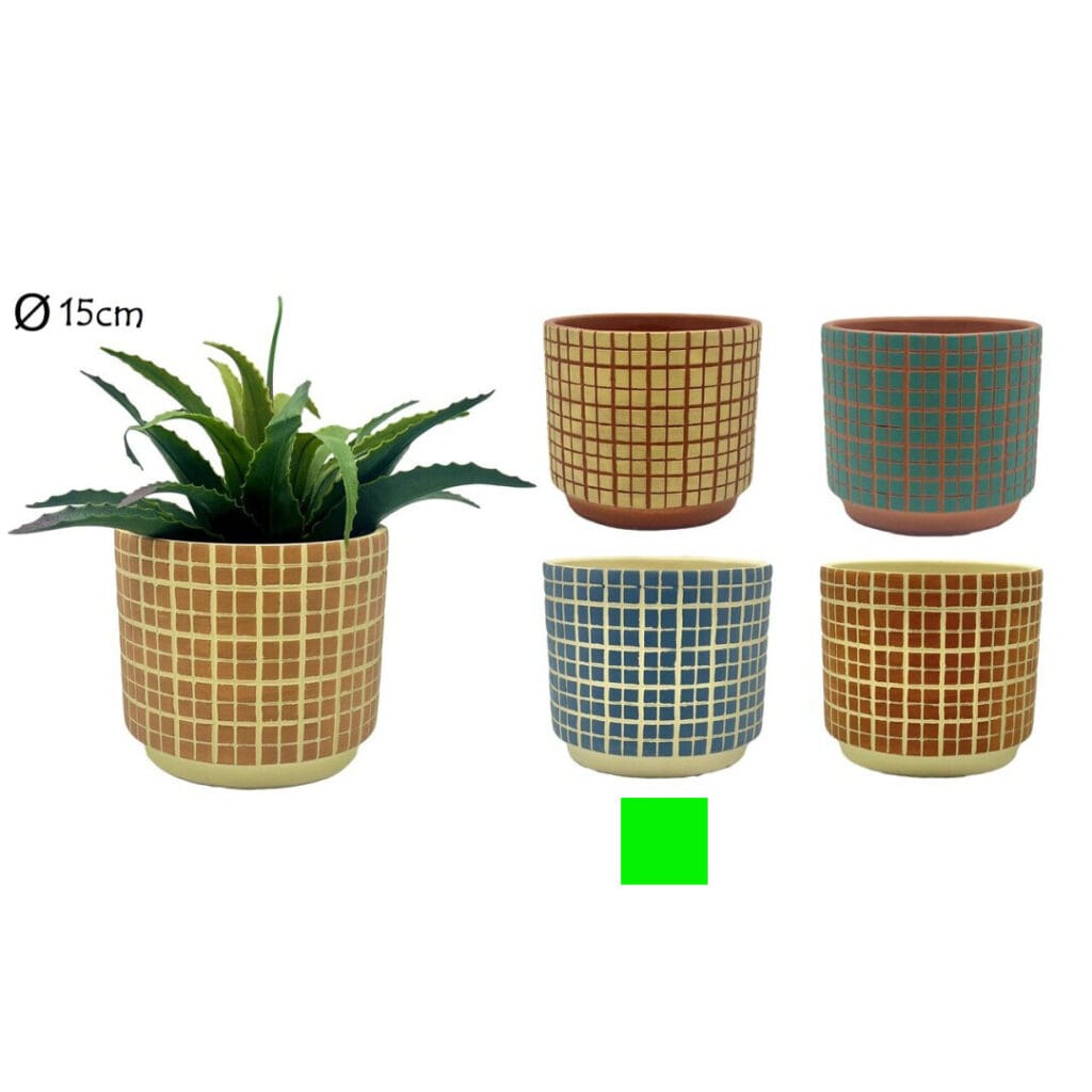 maceta relieve cuadrados azul