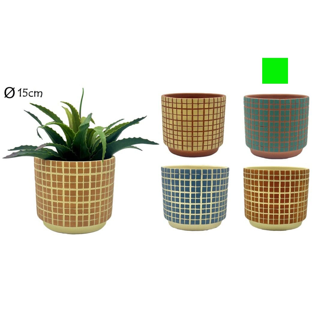 maceta relieve cuadrados verde MACETA CEMENTO VERDE 16X14 - Imagen 1