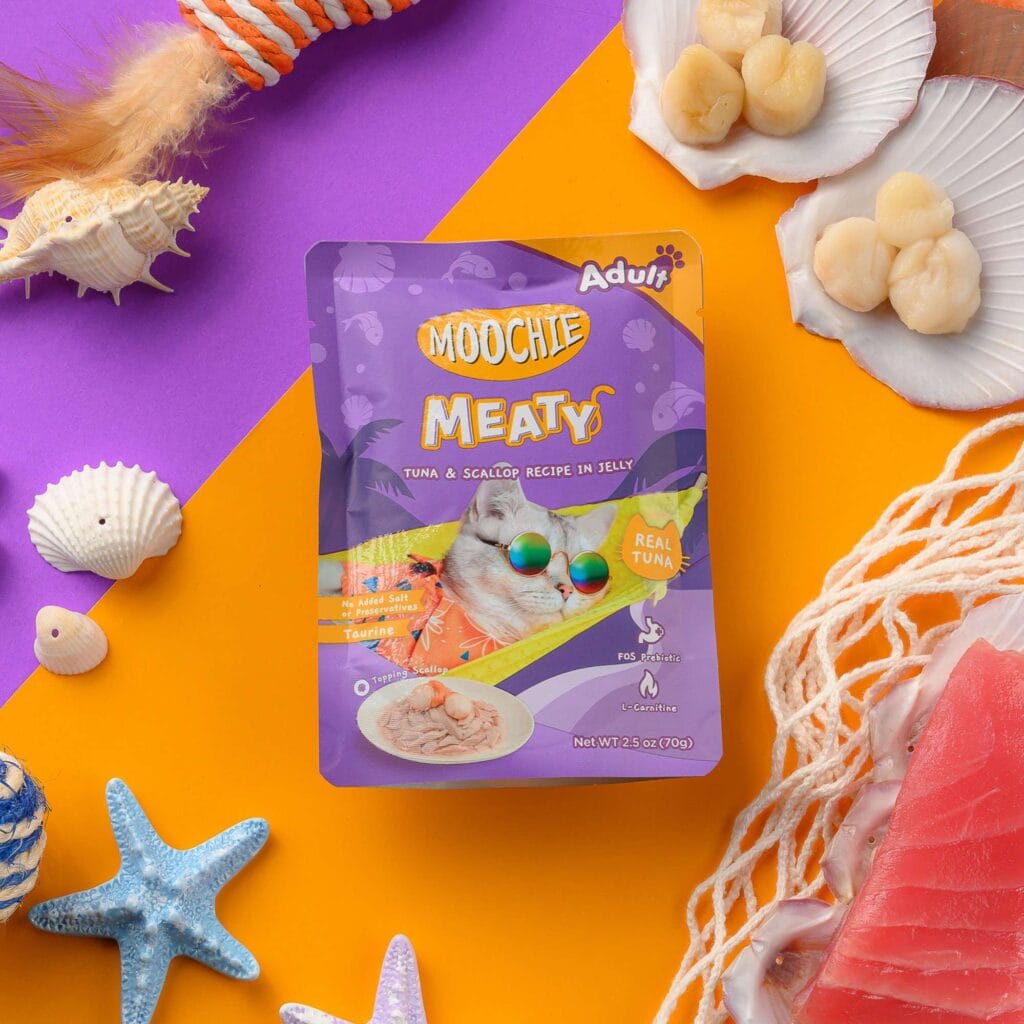 mooc102 pouch de atun y vieiras para gatos moochie delicias carnosas 70 g detalle 15231