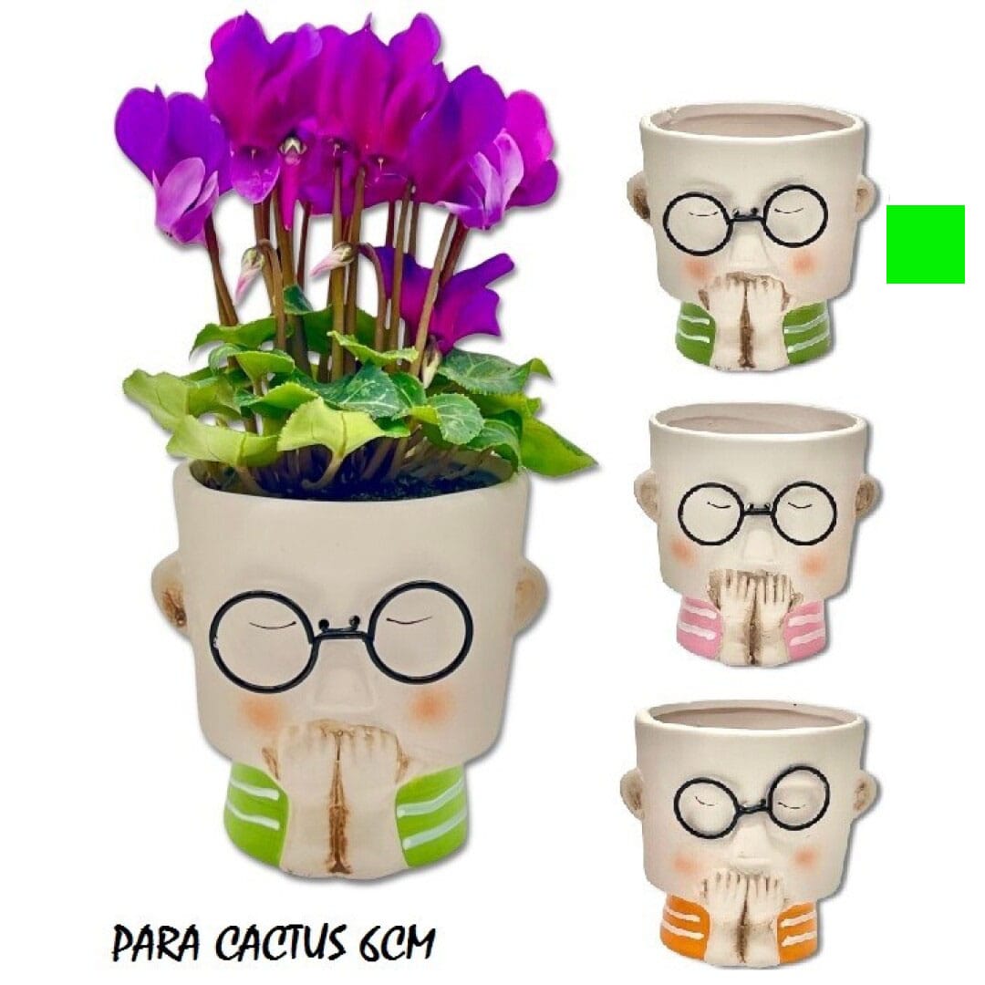 MACETAS DE CARAS verde MACETA CARA VERDE CACTUS 6 CM - Imagen 1