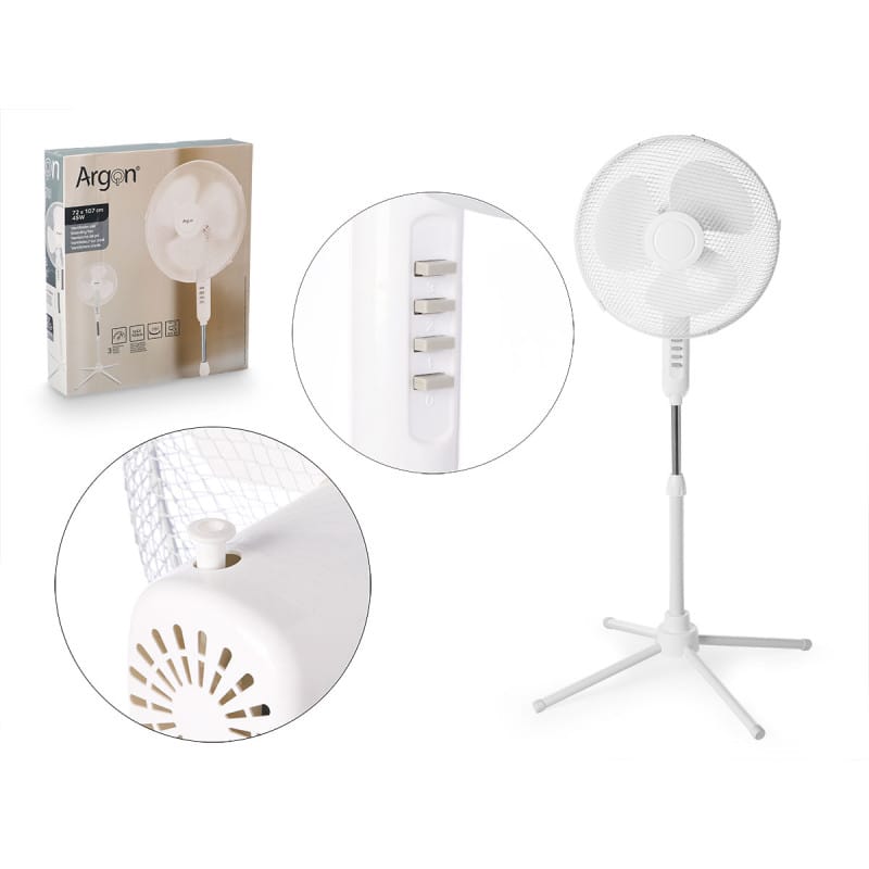 ventilador-pie-blanco-45w-botones-grises VENTILADOR PIE BLANCO 45 W - Imagen 1