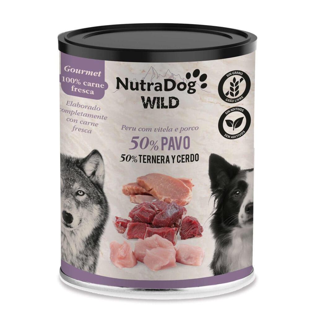 Lata de pavo ternera y pollo para perros NutraDog WILD Gourmet