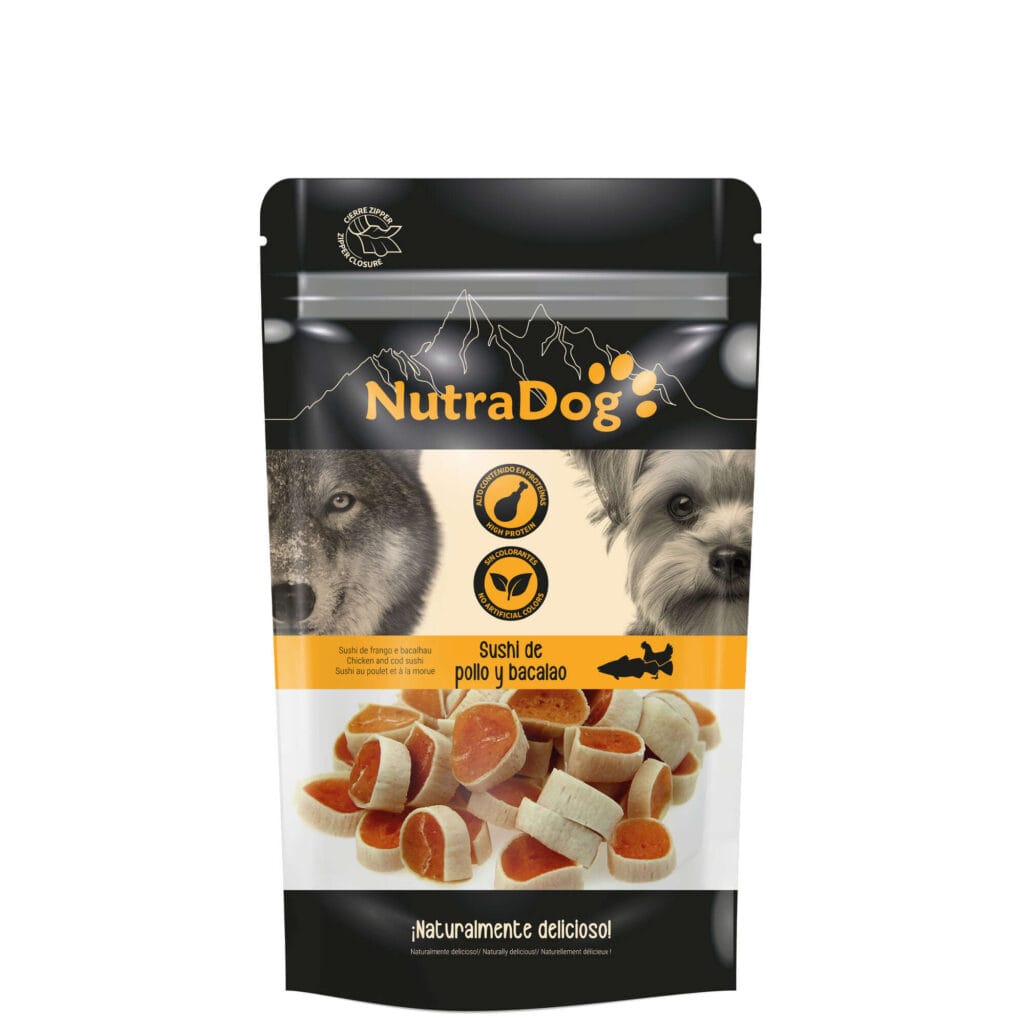 NTD1037 snack sushi de pollo y bacalao nutradog empaquetado 14625