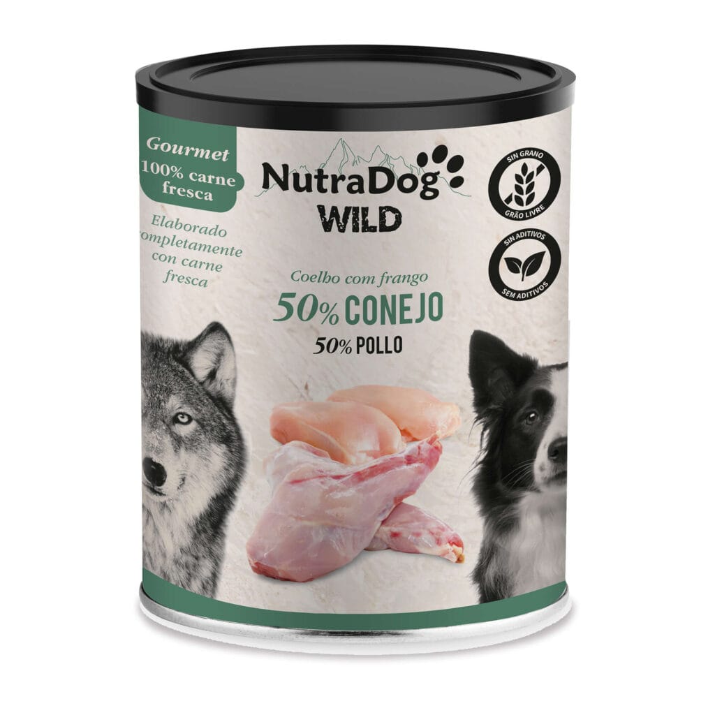 lata de conejo y pollo para perros nutradog wild gourmet general