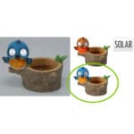PAJARO AZUL LUZ SOLAR MACETA