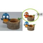PAJARO NARANJA LUZ SOLAR MACETA